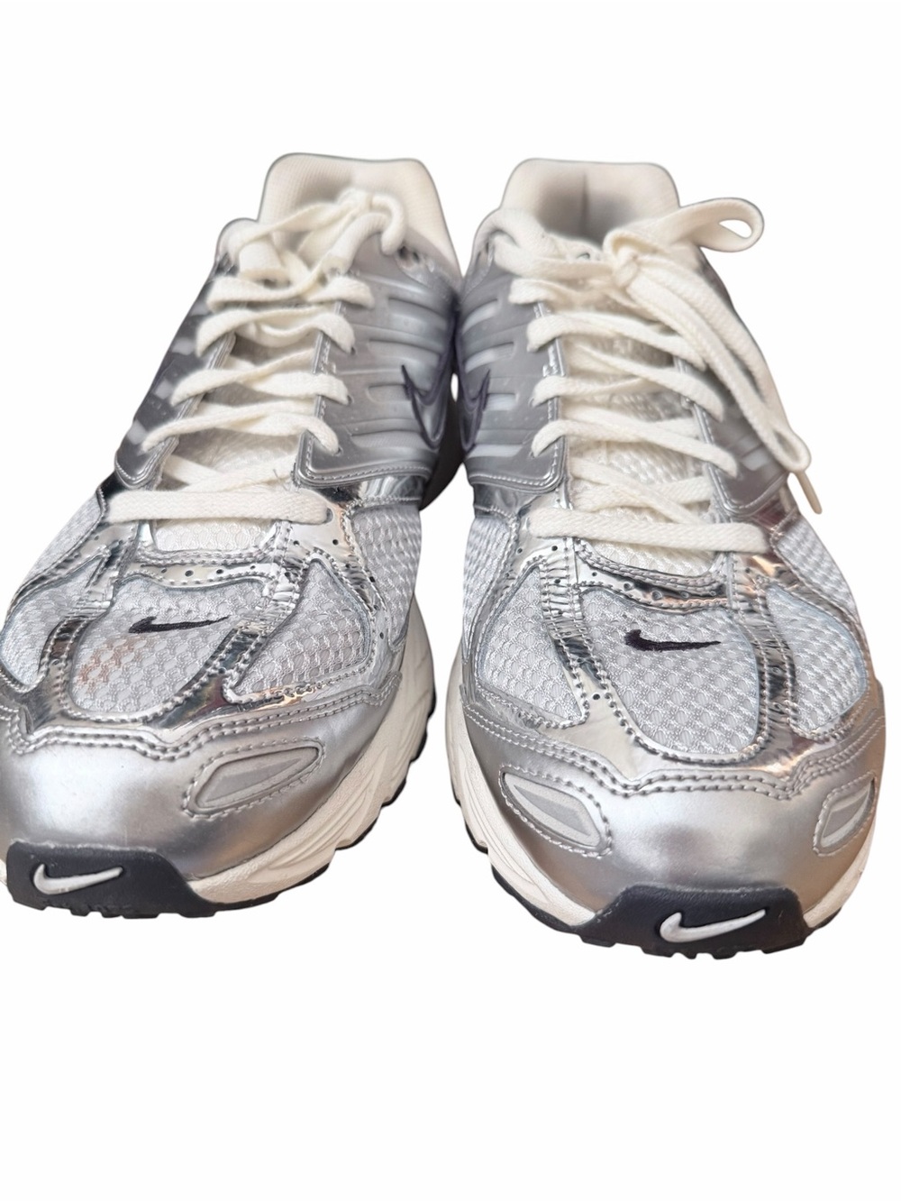 Nike Metallic Silver and White Mesh Air Pegasus Athletic Sneakers